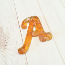 Load image into Gallery viewer, Letter A Pendant Lampwork Glass Pendant Goldsand Initial A Orange Amber Alphabet Pendant 1 piece
