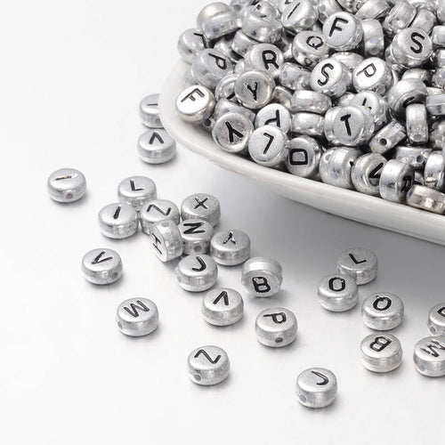 Letter Beads Alphabet Beads Silver Letter Beads Silver Alphabet Beads Wholesale Beads Bulk Beads 50 pieces 7mm