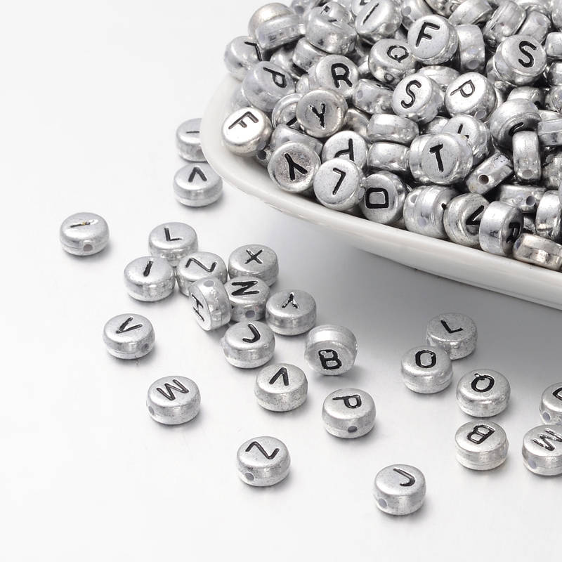 Letter Beads Alphabet Beads Silver Letter Beads Silver Alphabet Beads Wholesale Beads Bulk Beads 50 pieces 7mm