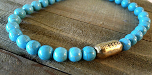 Bead Strand Connector Turquoise Beads Word Bead BLESSED 8mm Beads Jewelry Making Necklace Making 16.5"
