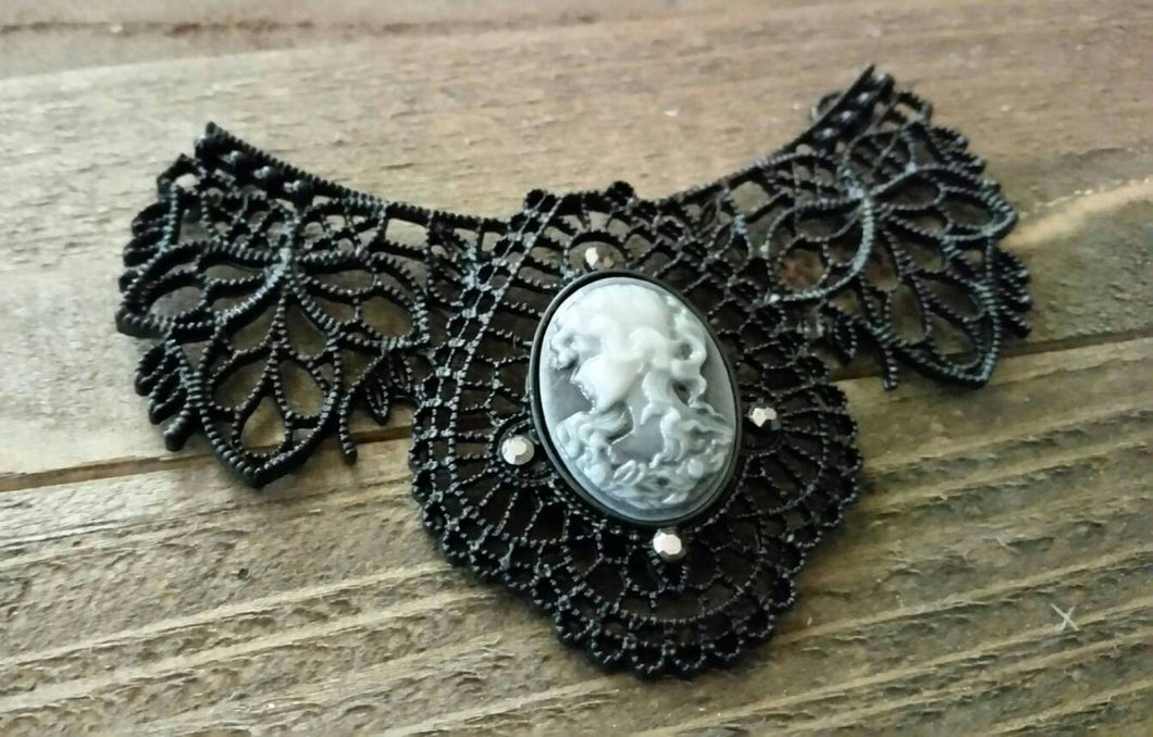 Cameo Pendant Metal Lace Bib Pendant Connector Black Lace Pendant Halloween Pendant Gothic Pendant Necklace Connector Pendant
