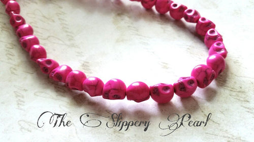 Skull Beads Pink Skull Beads Turquoise Skull Beads Pink Beads Hot Pink Beads Halloween Beads 9mm Skull Beads 9mm Beads Howlite Beads