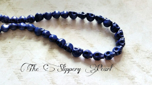 Skull Beads Blue Skull Beads Indigo Blue Beads 9mm Beads 9mm Skull Beads Halloween Beads Howlite Beads Wholesale Beads Indigo Beads