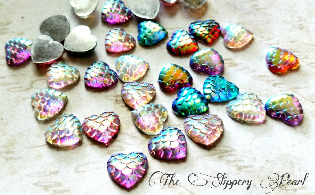 Mermaid Scale Cabochons 12mm Cabochons Heart Cabochons Dragon Scale Cabochons Flat Back Embellishments 6 pieces