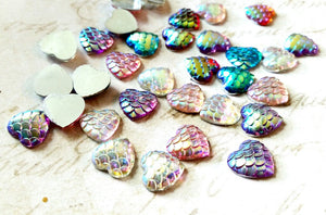 Mermaid Scale Cabochons 12mm Cabochons Heart Cabochons Dragon Scale Cabochons Flat Back Embellishments 6 pieces