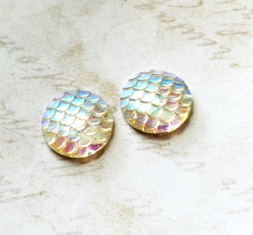 Mermaid Scale Cabochons 20mm Cabochons White Clear Scales Round Cabochons Dragon Scale Cabochons Flat Back Embellishments 4 pieces