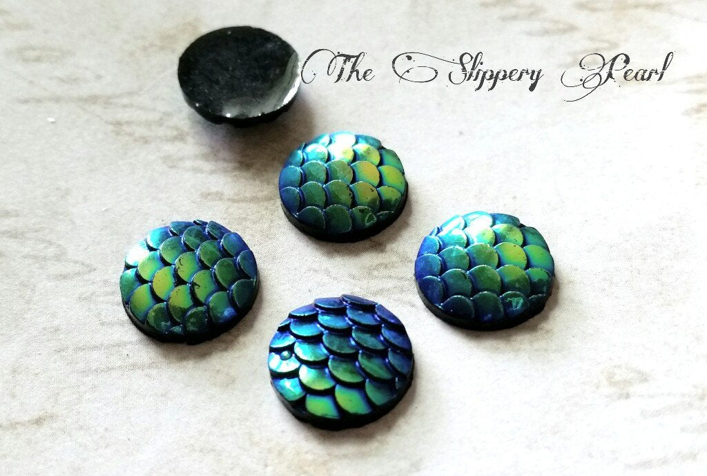 Mermaid Scale Cabochons 12mm Round Cabochons Dragon Scales Flat Back Scales Glue On Flatbacks Blue Green Mermaid Scales 6 pieces