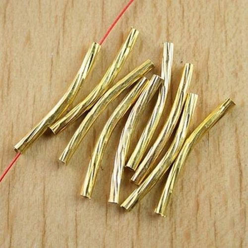 Tube Beads Long Beads Gold Metal Beads Curved Tube Beads 25mm Beads 10 pieces
