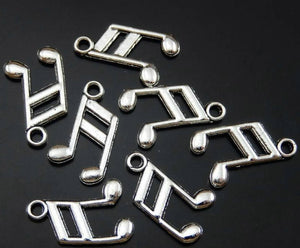 Music Note Charms Antiqued Silver Charms Music Charms Band Charms Musician Charms Singer Charms 10 pieces