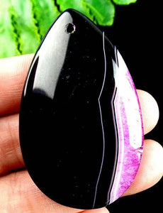 Agate Pendant Gemstone Pendant Large Focal Pendant Teardrop Black Pink Agate Large Gemstone 55mm