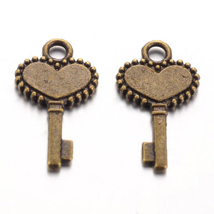 Skeleton Keys Bronze Key Charms Heart Keys Tiny Key Charms Miniature Keys Bronze Charms Key to My Heart 50 pieces