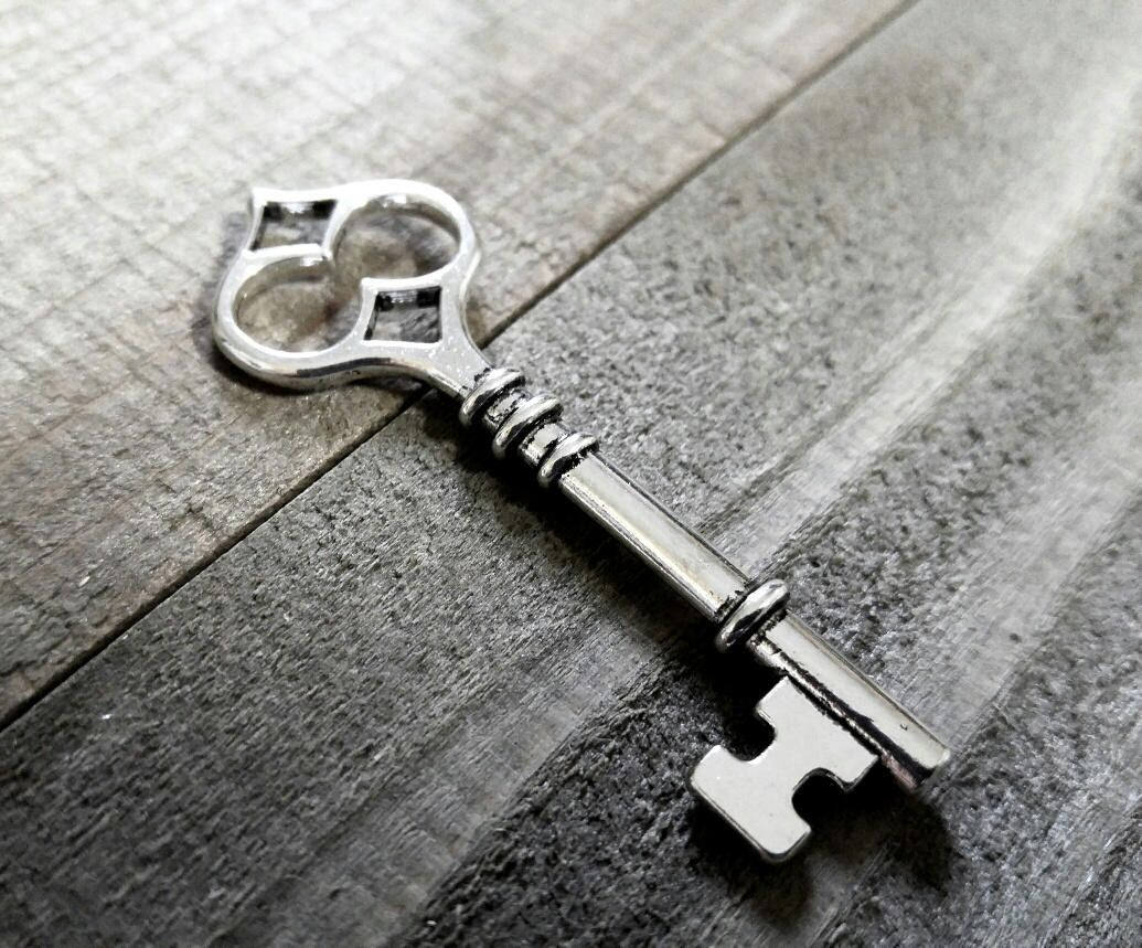 Large Skeleton Key Pendants Steampunk Supplies Antiqued Silver Charms 60mm Sold per pkg of 10
