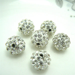 Shamballa Beads White Rhinestone Beads 10mm Beads Crystal 10mm White Beads Pave Disco Beads Bulk Beads 150pcs