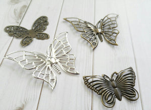 Butterfly Charms Butterfly Pendants Assorted Charms Set Bronze Butterfly Silver Butterfly Charms 4 pieces