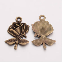 Load image into Gallery viewer, Flower Charms Pendants Antiqued Bronze Rose Pendants Bronze Charms WHOLESALE Charms BULK 50 pieces 25mm