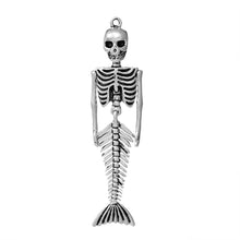 Load image into Gallery viewer, Large Mermaid Pendant Antiqued Silver Mermaid Skeleton Moveable Pendant Skeleton Pendant Focal Piece 2 7/8&quot;