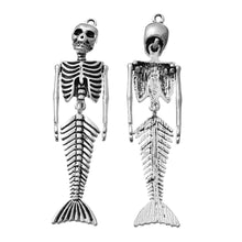 Load image into Gallery viewer, Large Mermaid Pendant Antiqued Silver Mermaid Skeleton Moveable Pendant Skeleton Pendant Focal Piece 2 7/8&quot;