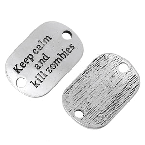 Zombie Pendant Connector Antiqued Silver Quote Charm Zombie Charm Keep Calm and Kill Zombies 30mm 1 piece