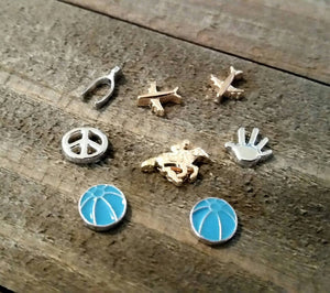 Floating Charms Locket Charms Assorted Charms Memory Locket Charms Basketball Wishbone Airplane