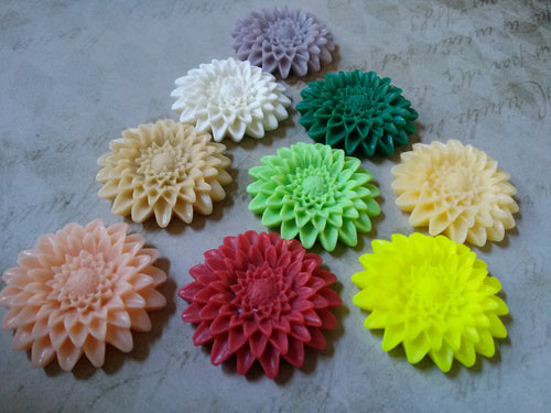 Flower Cabochons Dahlia Flower Large Flower Flat Backs Assorted Lot Resin Flowers Big Flowers 4 pieces 40mm