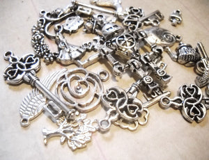 Assorted Charms Pendants Antiqued Silver Charms Mixed Set DESTASH Lot BULK Charms 50 pieces