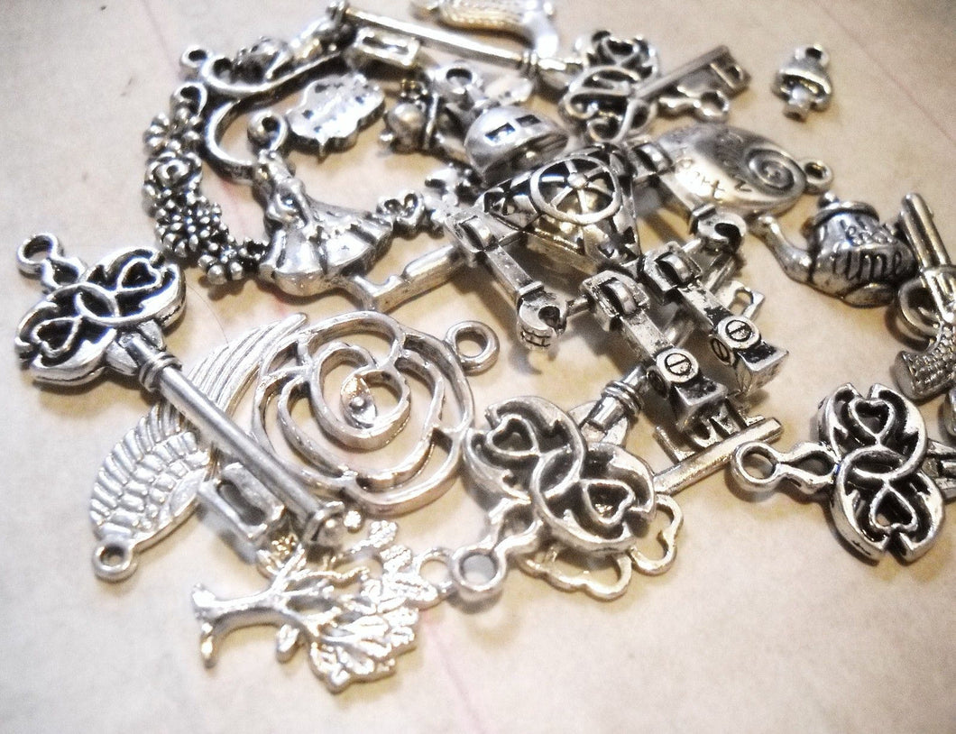 Assorted Charms Pendants Antiqued Silver Charms Mixed Set DESTASH Lot BULK Charms 50 pieces