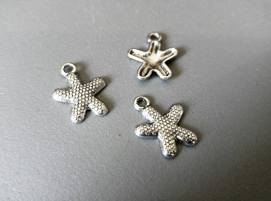 Starfish Charms Starfish Pendants Silver Starfish Charms Antiqued Silver Charms Nautical Charms Ocean Charms Sea Life Charms 10 pieces 17mm