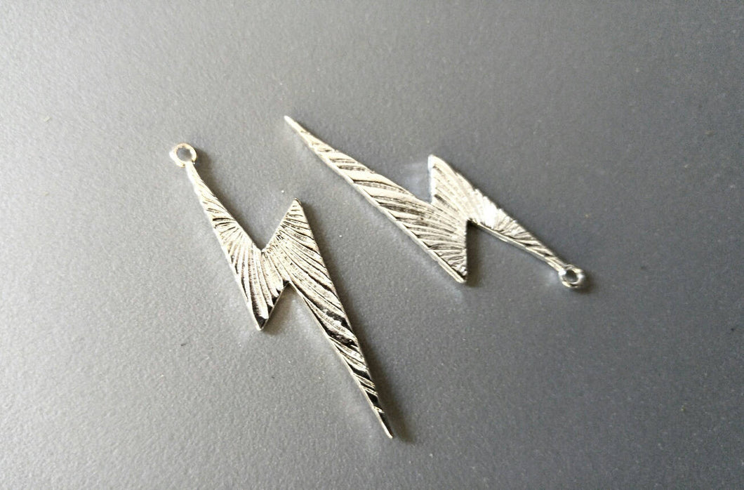 Lightning Charms Silver Lightning Pendants Silver Charms Weather Charms Brass Charms 49mm 2 pieces