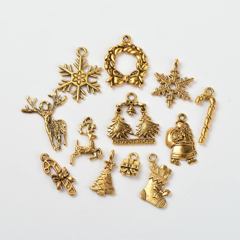 Christmas Charms Antiqued Gold Pendants Assorted Charms Wholesale Charms Themed Charms Mixed Lot 8 pieces