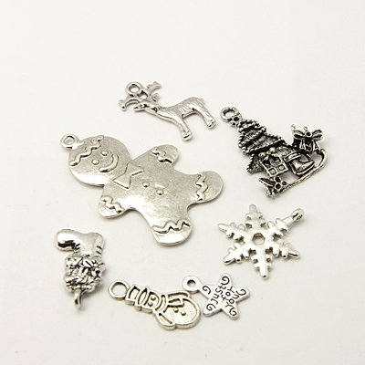 Christmas Charms Antiqued Silver Pendants Assorted Charms Wholesale Charms Themed Charms Mixed Lot 8 pieces