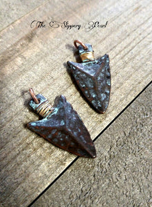 Arrowhead Pendants Arrowhead Charms Set Verdigris Patina Pendants Western Charms Arrow head Charms Wire Wrapped PREORDER