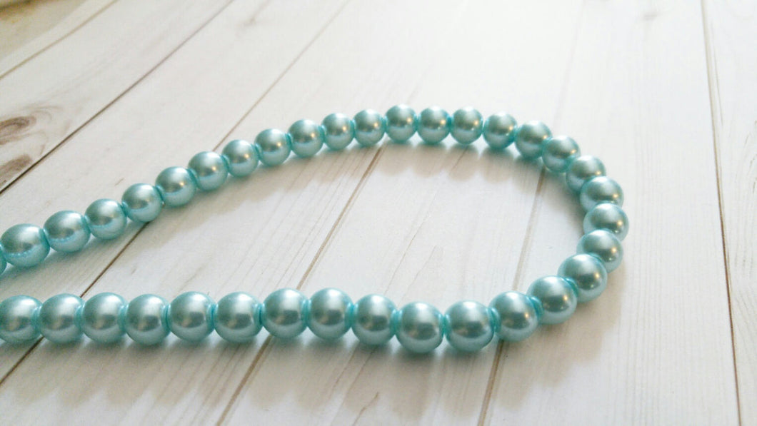 Light Blue Beads Blue Pearl Beads Glass Pearls 8mm Glass Beads 8mm Glass Pearls Mint Blue Pearls Large Beads Mint Blue Beads 103 pieces