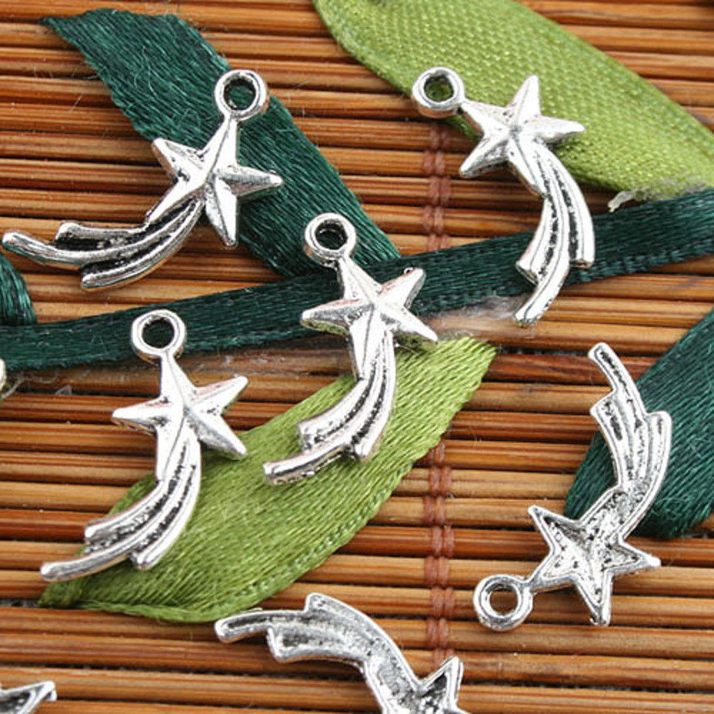 Shooting Star Charms Pendants Antiqued Silver Star Charms Wish Upon a Star Celestial Charms 10 pieces