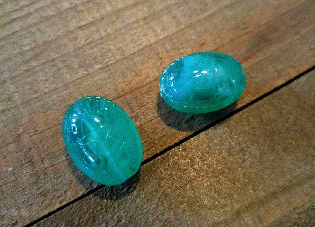 Vintage Beads Vintage Lucite Beads Scarab Beads Jade Green Beads 18mm Beads Vintage Scarab Beetle Mint Condition Uncirculated 2 pieces
