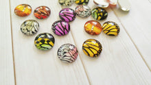 Load image into Gallery viewer, Butterfly Wing Glass Cabochons 12mm Flatback Findings Assorted Set Sold per pkg of 4