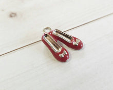 Load image into Gallery viewer, Ruby Slipper Charm Ruby Red Slippers Red Slippers Charm Red Shoe Charm Enamel Charm Fairy Tale Charm