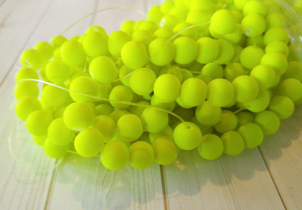 Neon Yellow Beads 8mm Glass Beads 8mm Beads Rubberized Glass Beads BULK Beads Wholesale Beads DOUBLE STRAND 105pcs