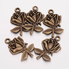 Load image into Gallery viewer, Flower Charms Pendants Antiqued Bronze Rose Pendants Bronze Charms WHOLESALE Charms BULK 50 pieces 25mm