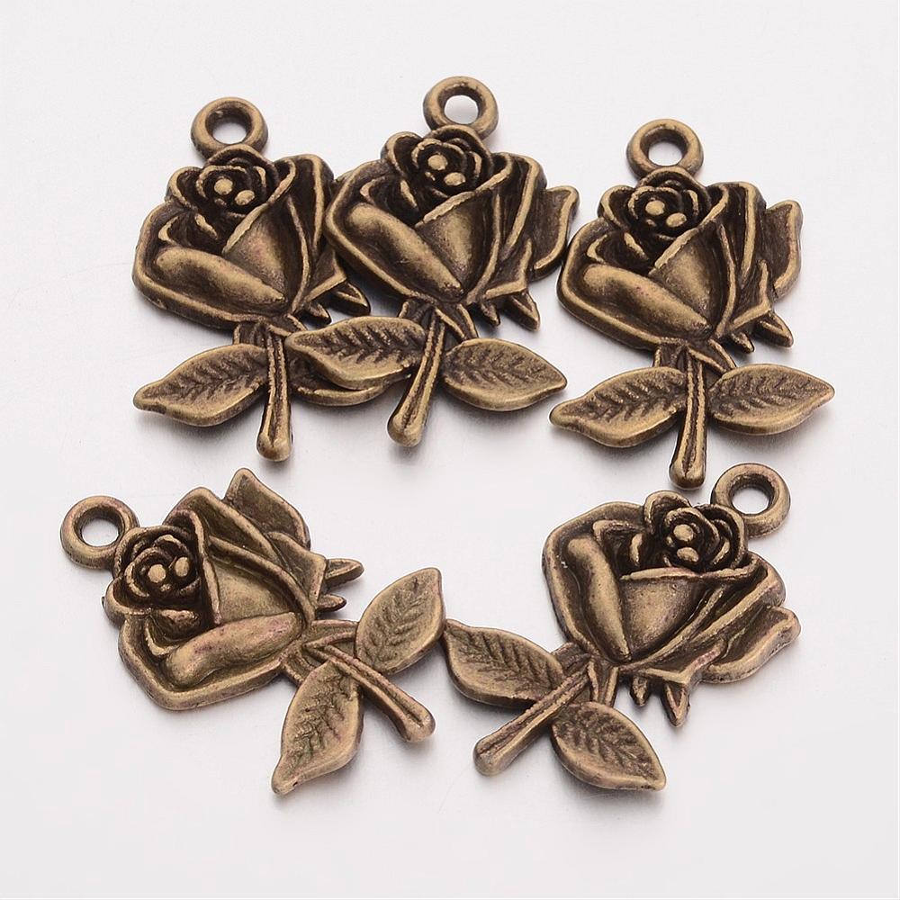 Flower Charms Pendants Antiqued Bronze Rose Pendants Bronze Charms WHOLESALE Charms BULK 50 pieces 25mm