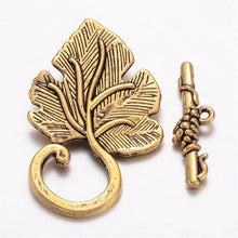 Load image into Gallery viewer, Toggle Clasps Antiqued Gold Bar Clasps Grape Leaf Clasps Gold Clasps WHOLESALE Clasps Findings 5 Sets