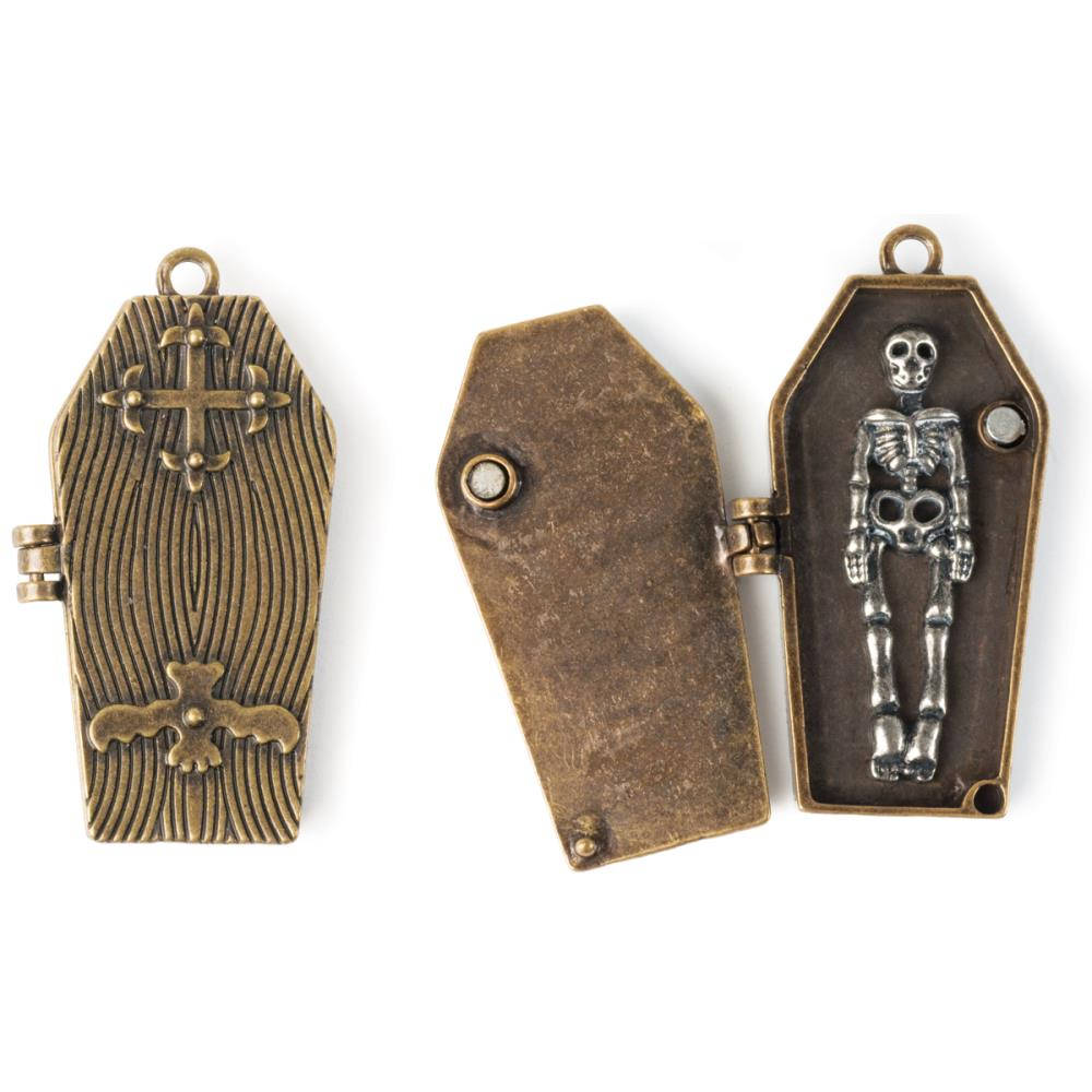Coffin Pendant Antiqued Bronze Moveable Pendant Locket Gothic Pendant Halloween Charm