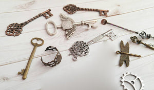 Jewelry Supplies Skeleton Keys Stamping Blank Pendants Silver Charms Bronze Charms Copper Charms Ring Blank DESTASH