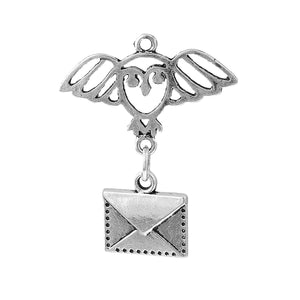 Owl Charm Pendant Antiqued Silver Charm Envelope Charm Flying Owl Nature Charm Filigree