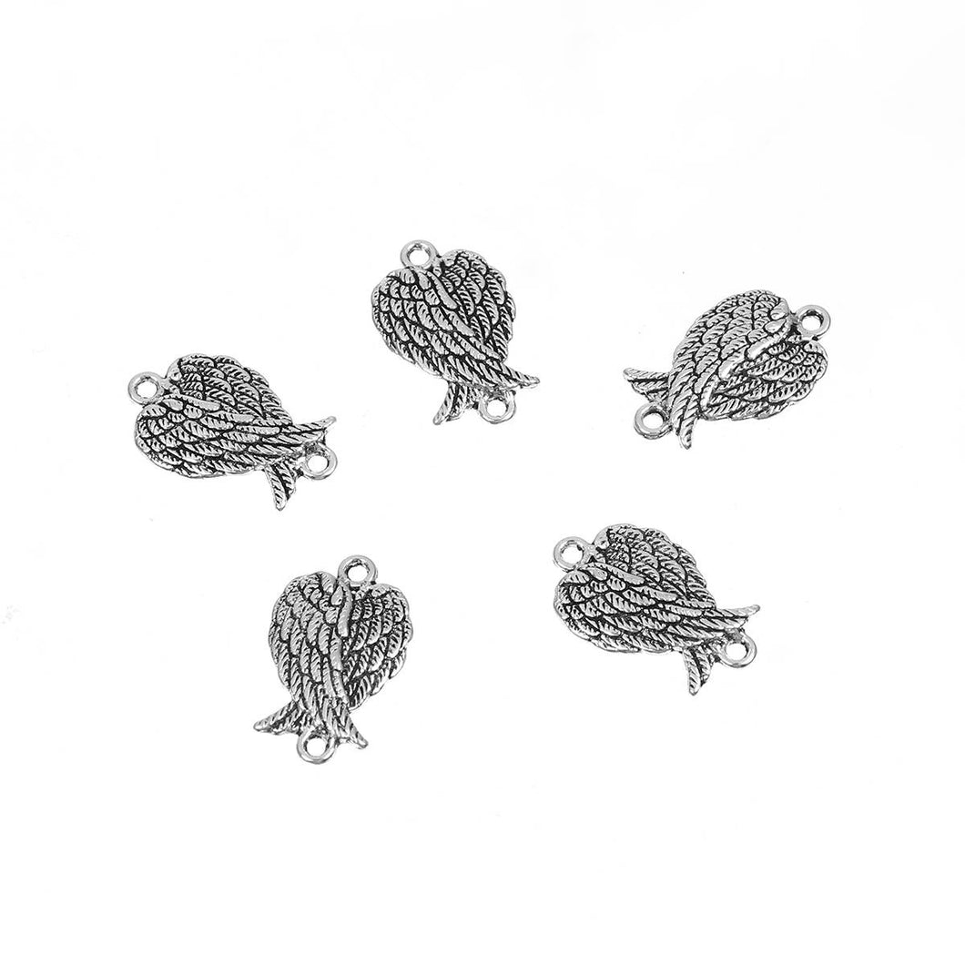 Angel Wing Connectors Charms Pendants Antiqued Silver 19mm Double Sided Wing Charms Pendants 5 pieces 2 Holes PREORDER