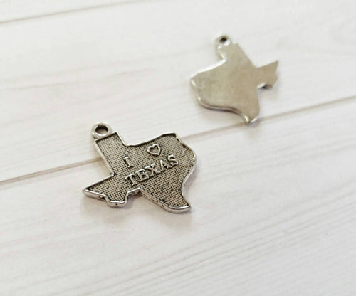 Texas Charms Texas Pendants State of Texas Antiqued Silver Highly Detailed TX 4 pieces Word Charms I Love Texas Charms