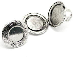Locket Ring Antiqued Silver Adjustable Ring Cabochon Setting Photo Locket