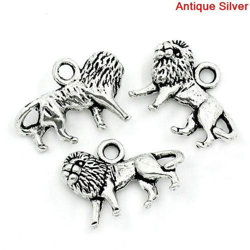 Lion Charms Antiqued Silver African Animal Pendants 2 Sided Silver Charms 4 pieces