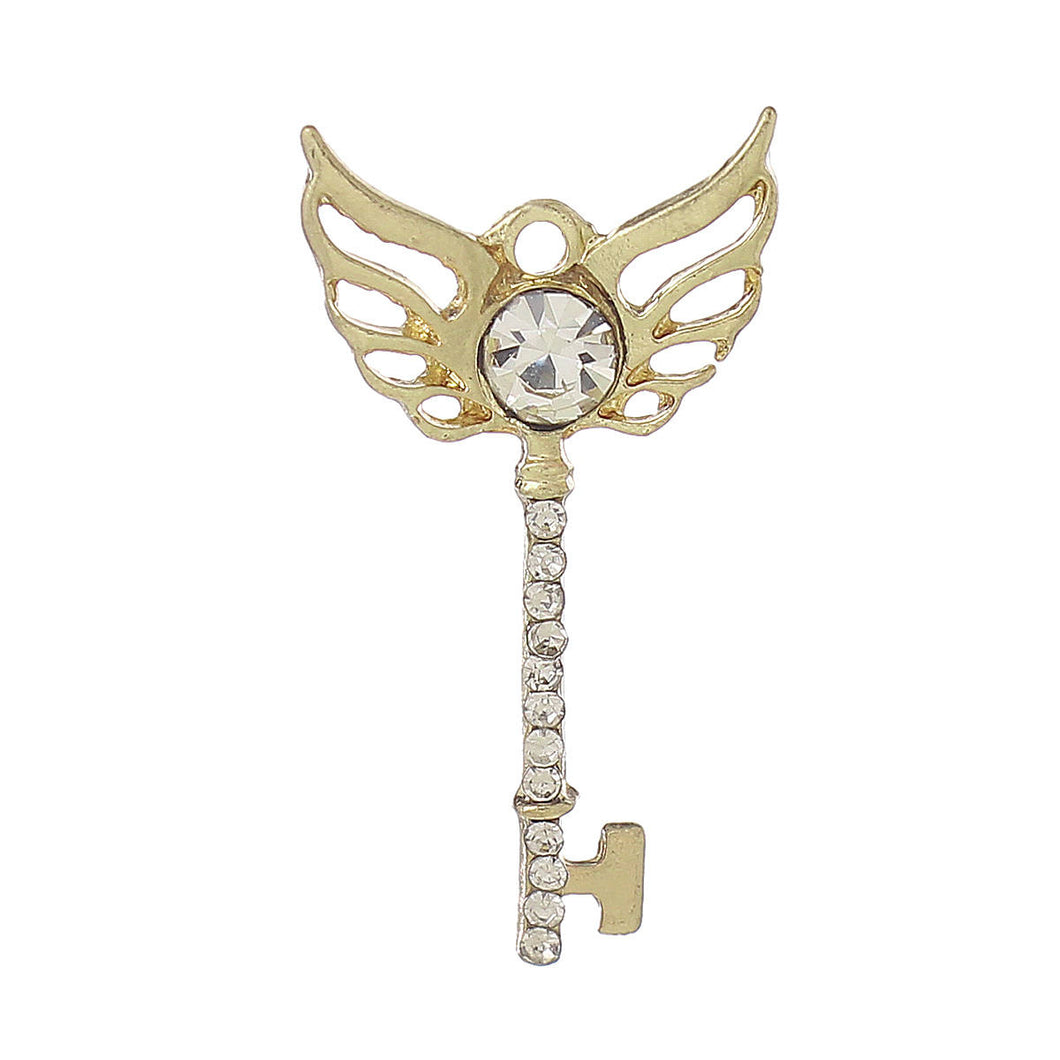 Key Charm Rhinestone Charm Skeleton Key with Wings Winged Key Flying Key Charm 25mm