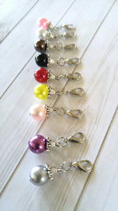 Pearl Dangle Clip on Charm Glass Pearl Charm with Clasp Assorted Colors Silver Hardware Findings 10mm Pearl