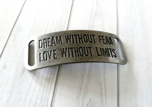 Quote Connector Pendant Word Pendant Link Love Without Limits DREAM WITHOUT FEAR Pendant Antiqued Silver Large Band Pendant Connector